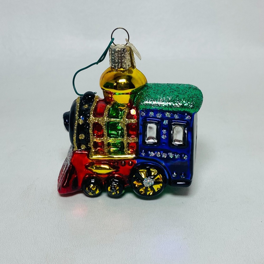 Old World Christmas‎ Glass Ornament Small Locomotive Hand Painted Glitter
